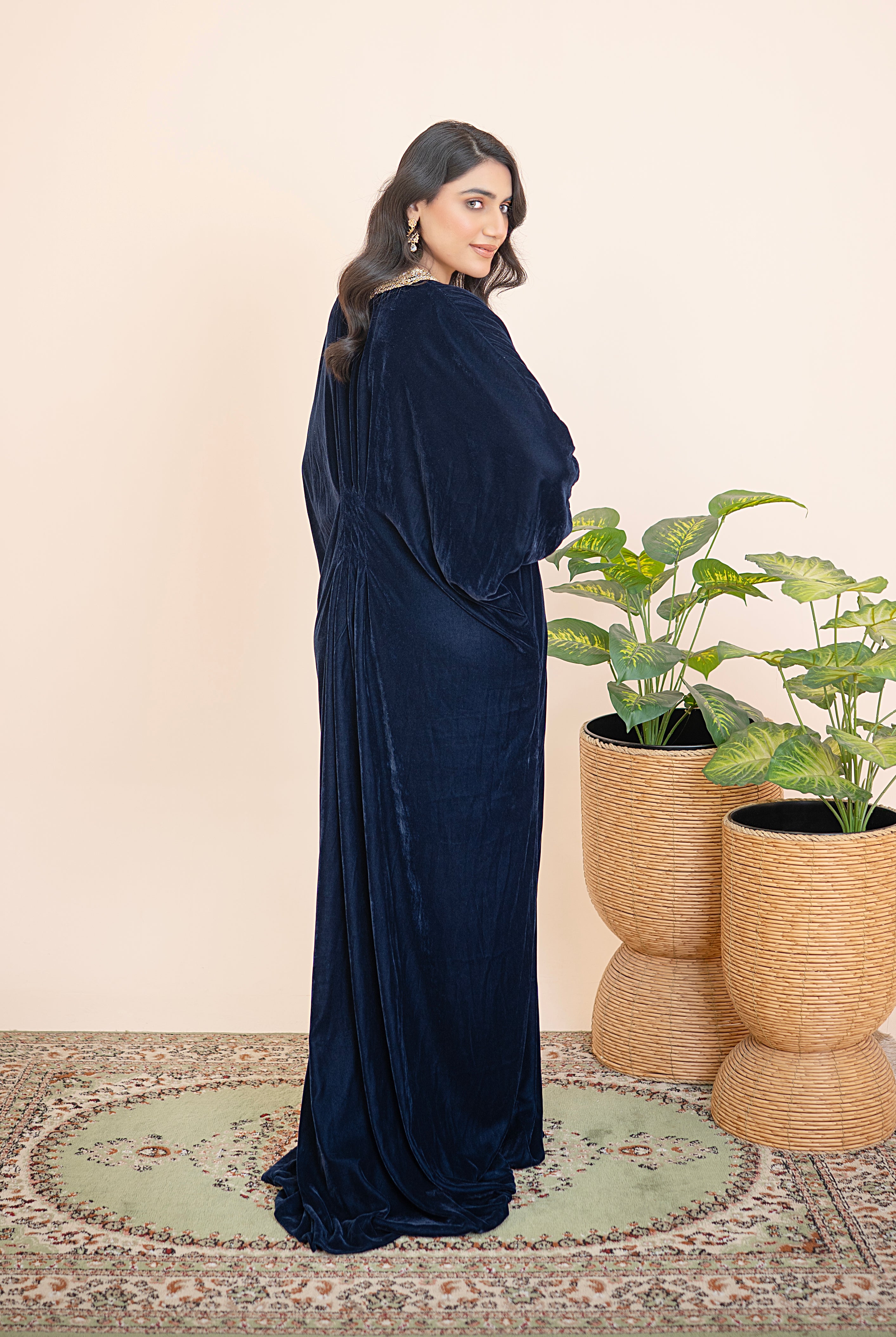 Midnight Noor handcrafted velvet Kaftan