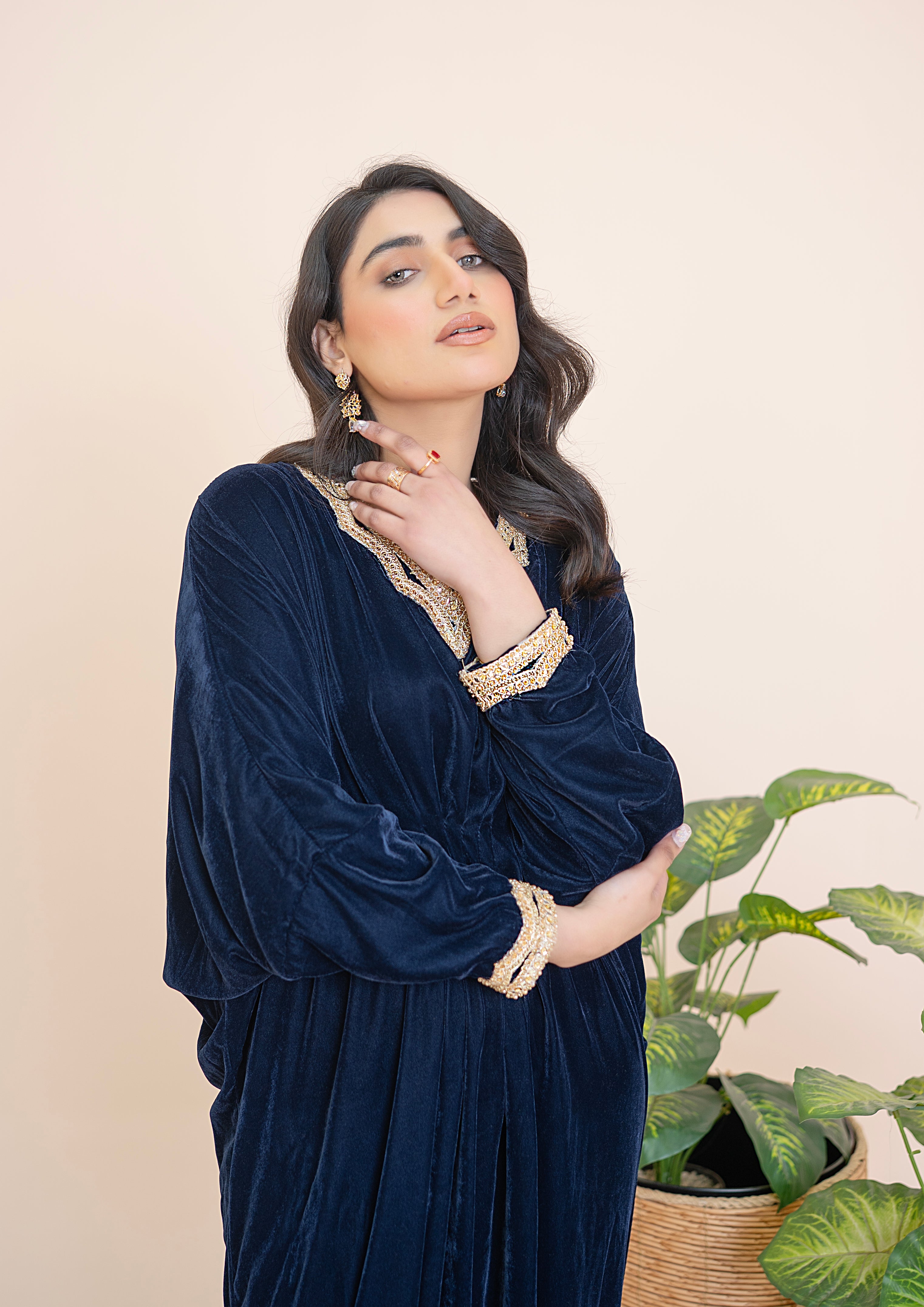 Midnight Noor handcrafted velvet Kaftan