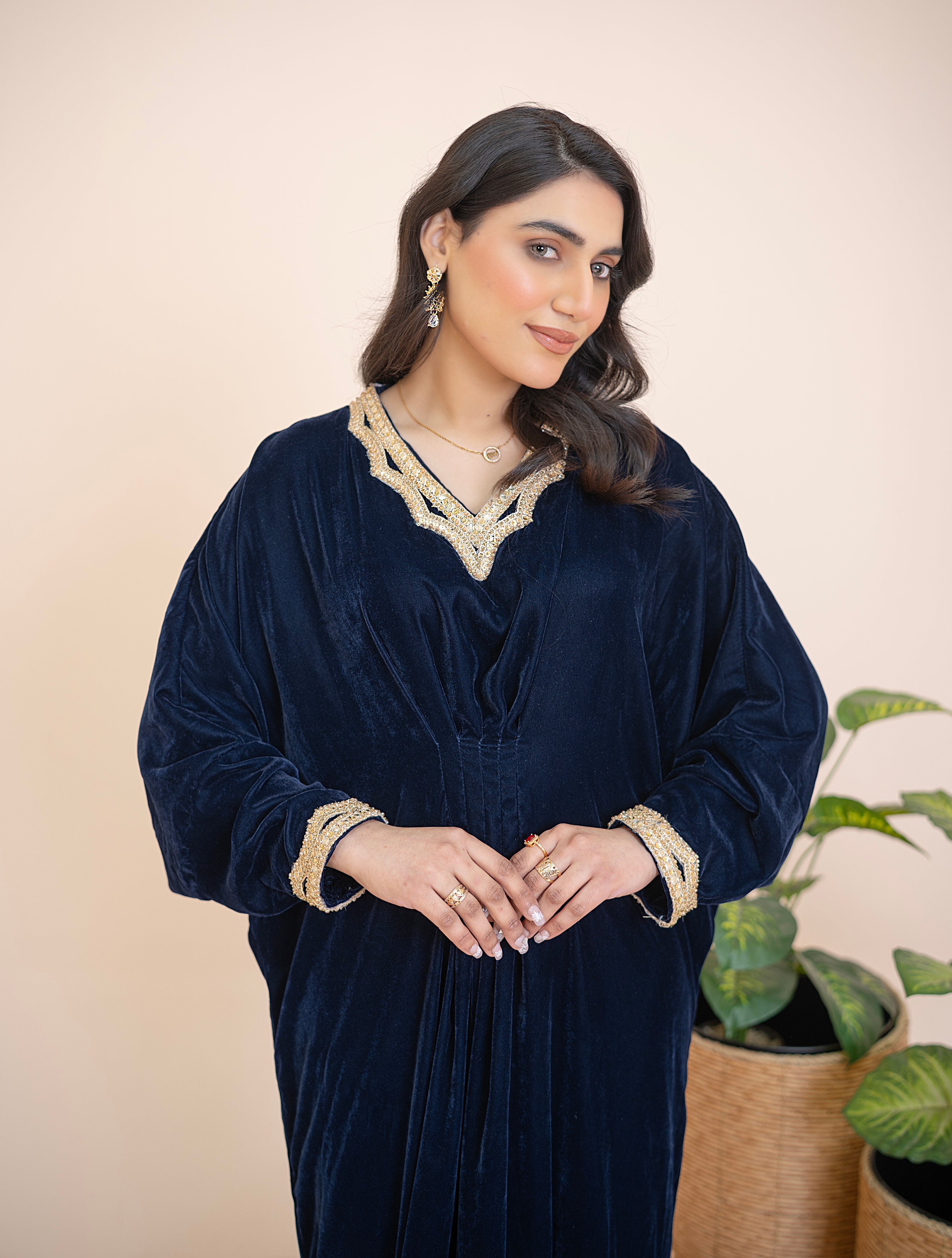 Midnight Noor handcrafted velvet Kaftan